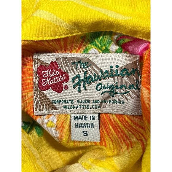 Vintage Hilo Hattie Hawaiian Yellow Floral Shirt Small S Rayon Button Down EUC - Picture 6 of 7